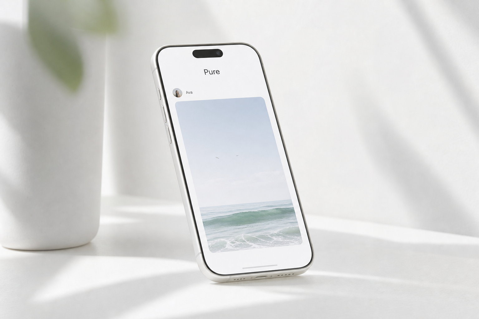 A minimal iPhone feed for Pure with one ephemeral video moment.